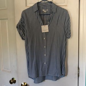 Never worn, soft, light blue striped button-up.